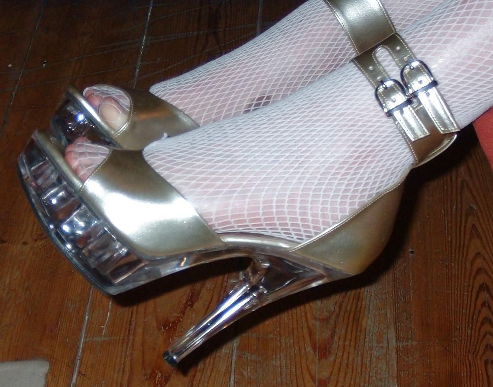 18P Transparent white dress and fishnet stockings