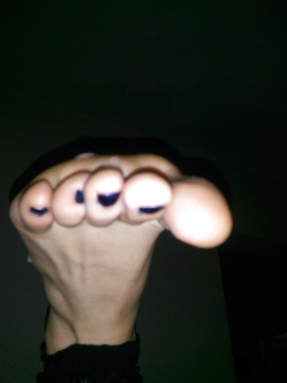 7P My sexy metallic blue toes covered in cum