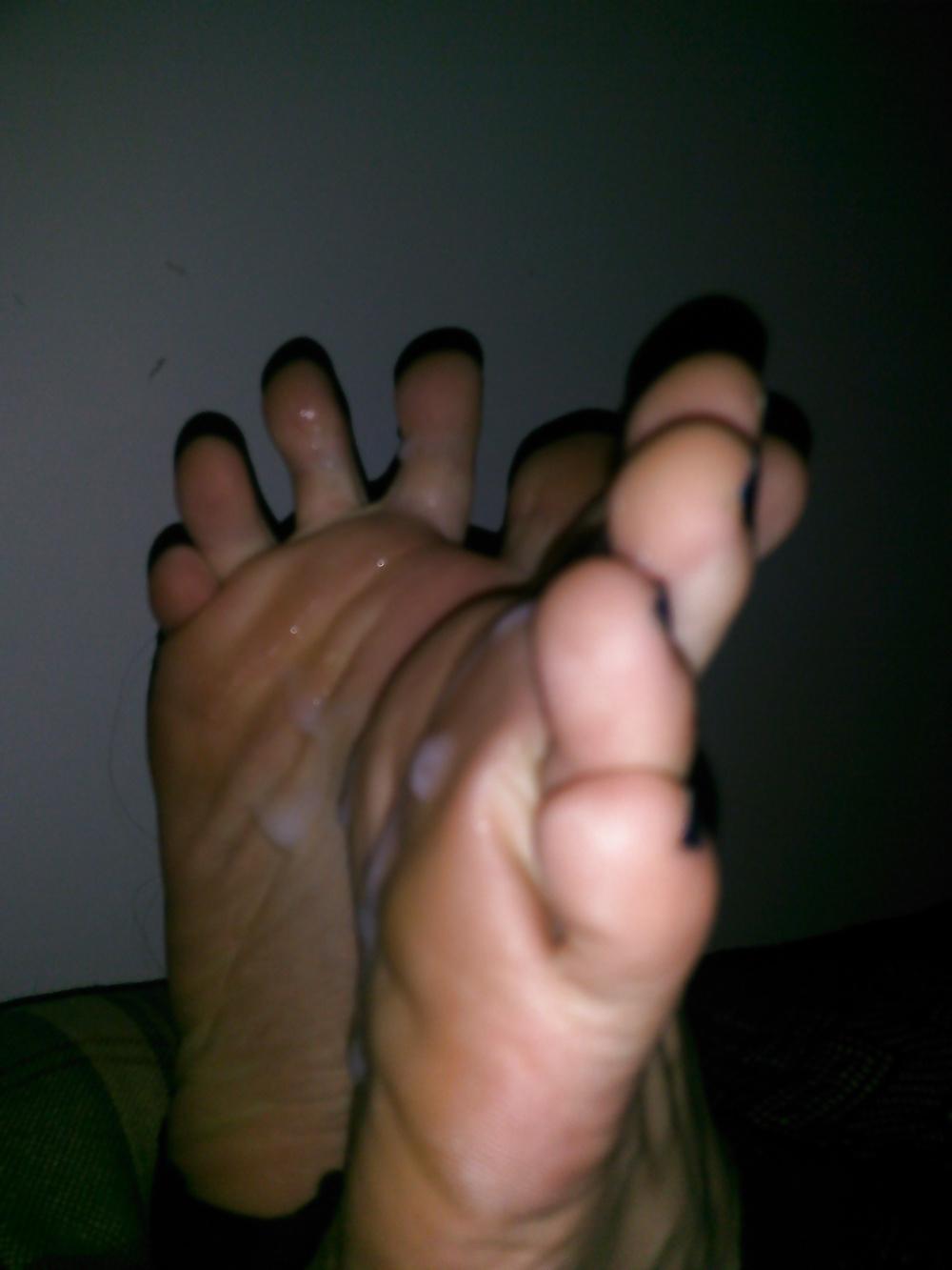 7P My sexy metallic blue toes covered in cum