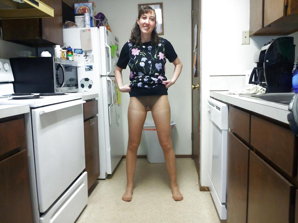 4P My wife in dress and pantyhose.