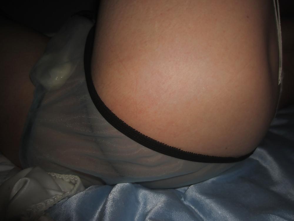 25P Blue Eleganti FF Nylons, Blue Nylon & White Satin Panties