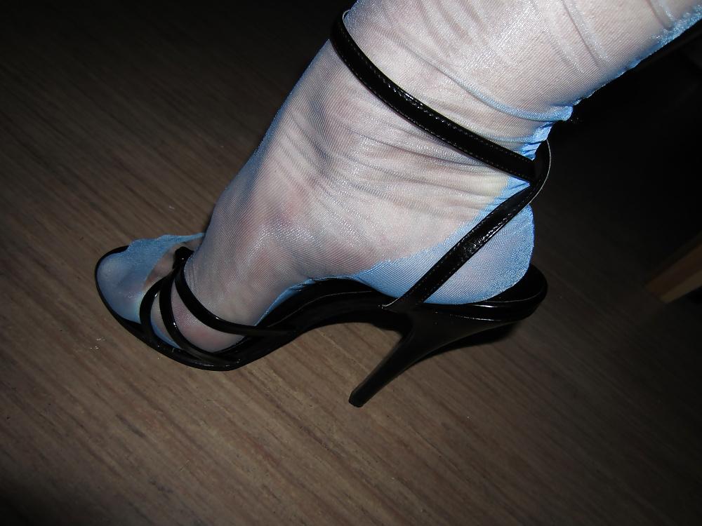25P Blue Eleganti FF Nylons, Blue Nylon & White Satin Panties