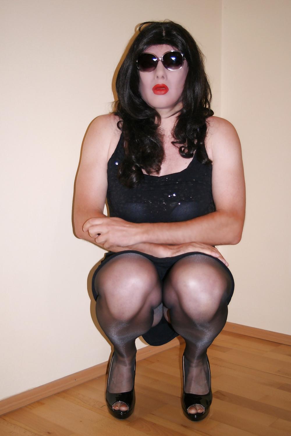 24P Black dress and black pantyhose