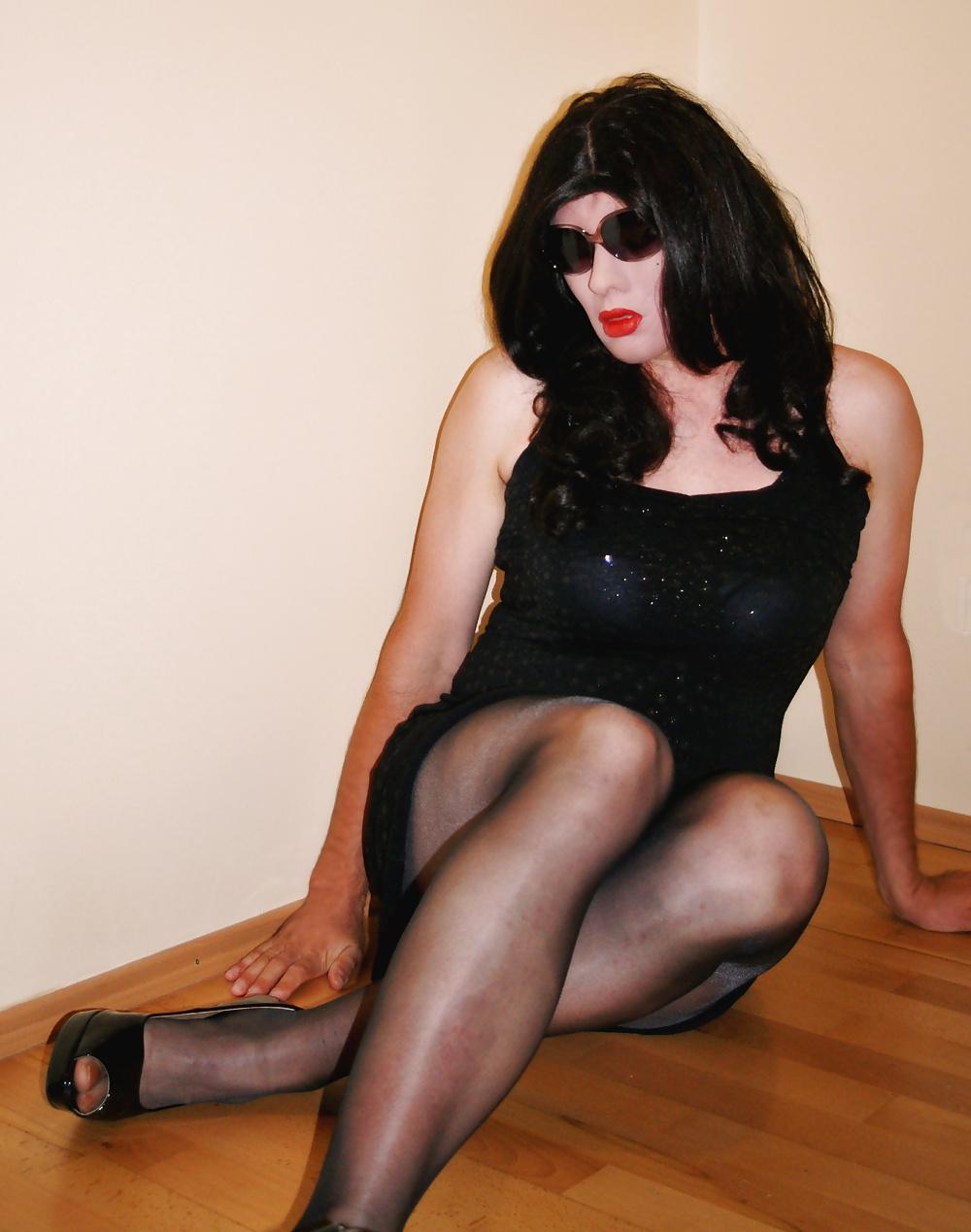 24P Black dress and black pantyhose