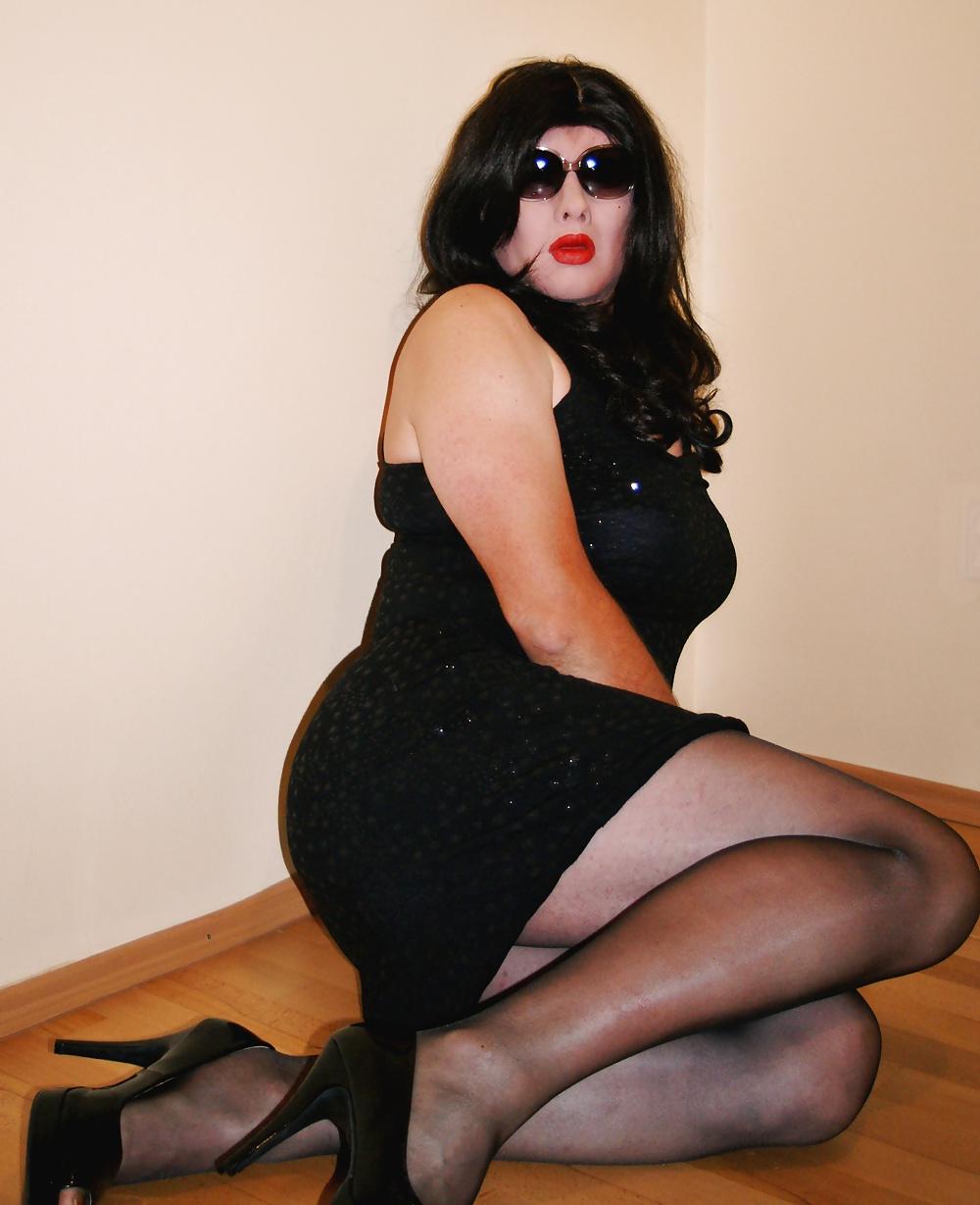 24P Black dress and black pantyhose