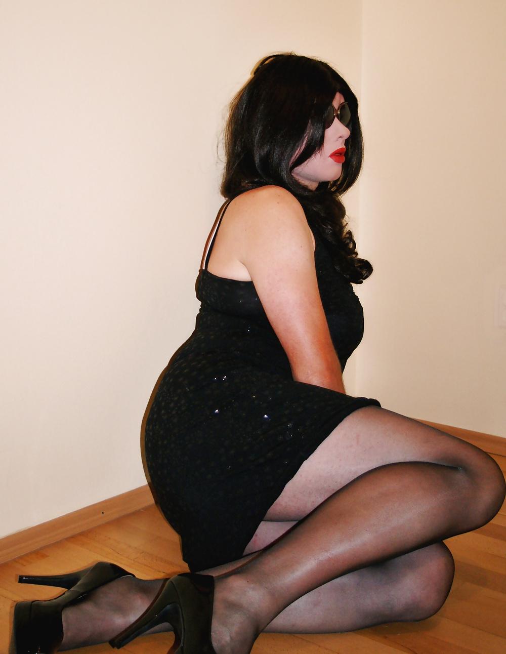 24P Black dress and black pantyhose