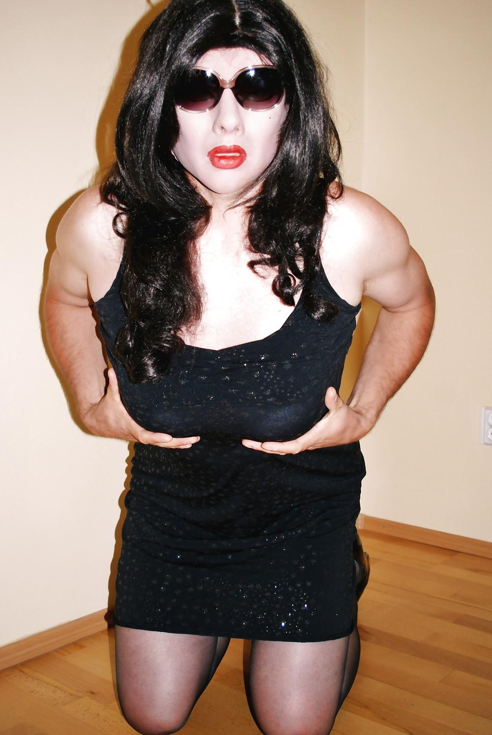 24P Black dress and black pantyhose