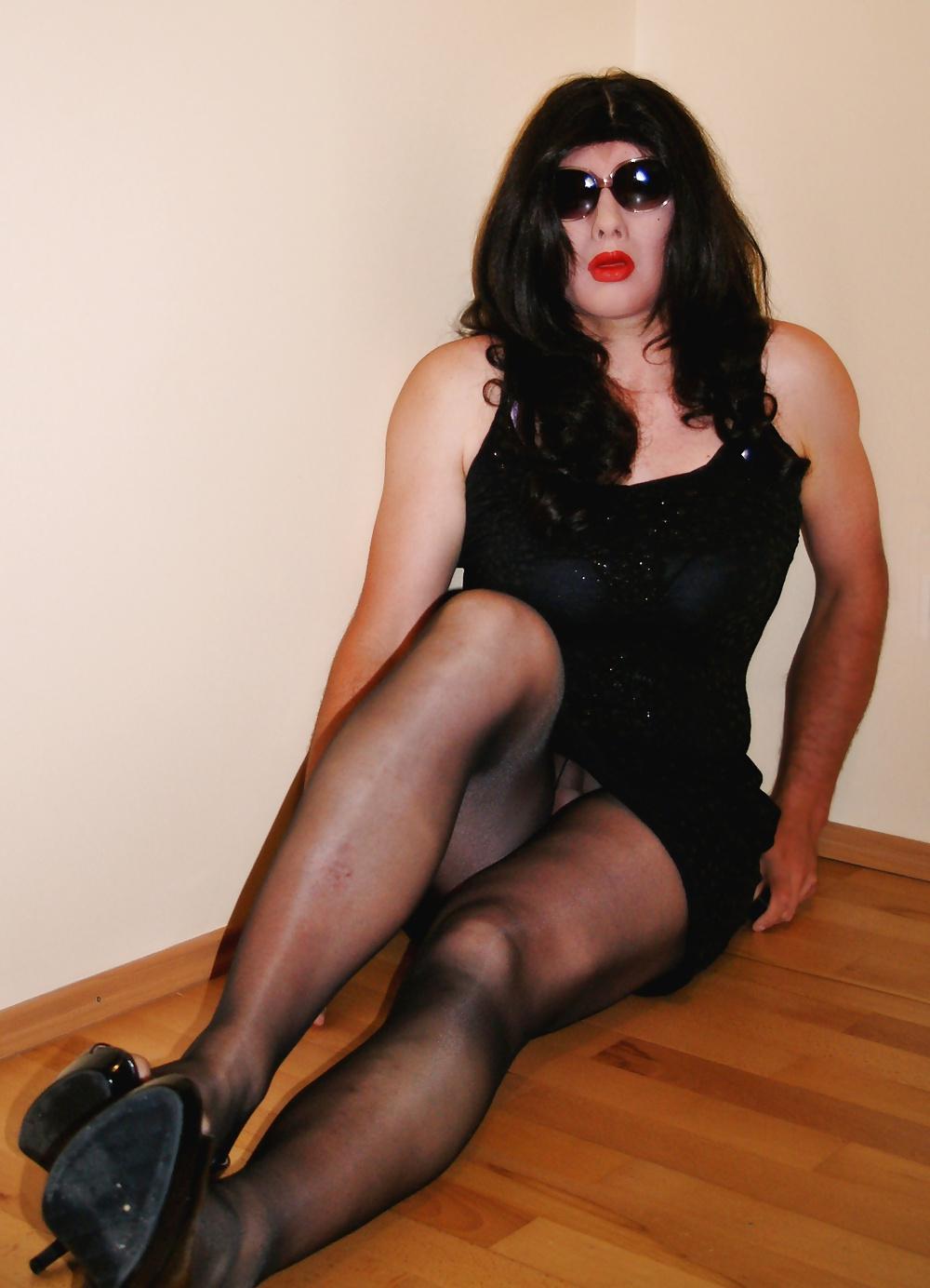 24P Black dress and black pantyhose
