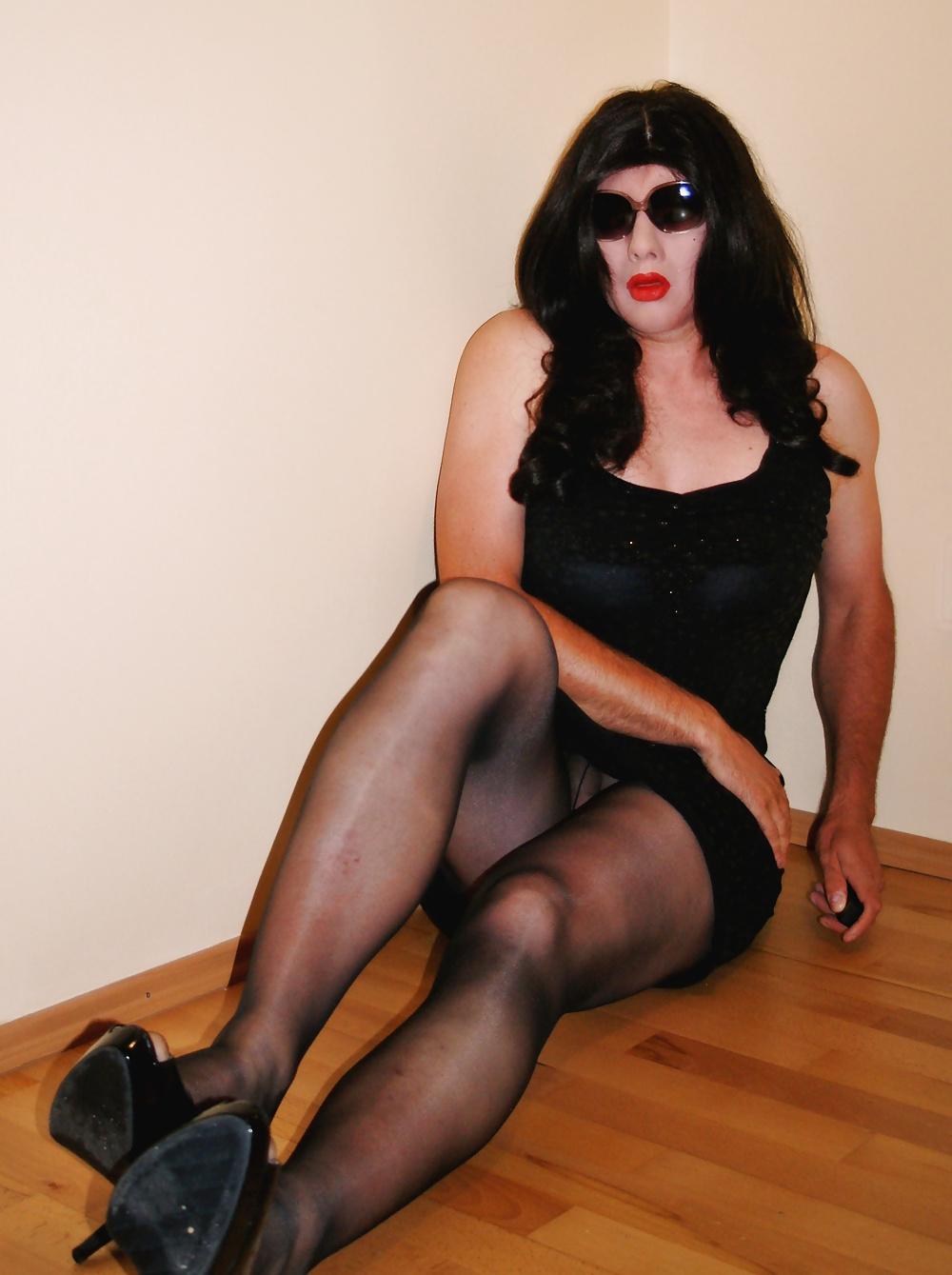 24P Black dress and black pantyhose