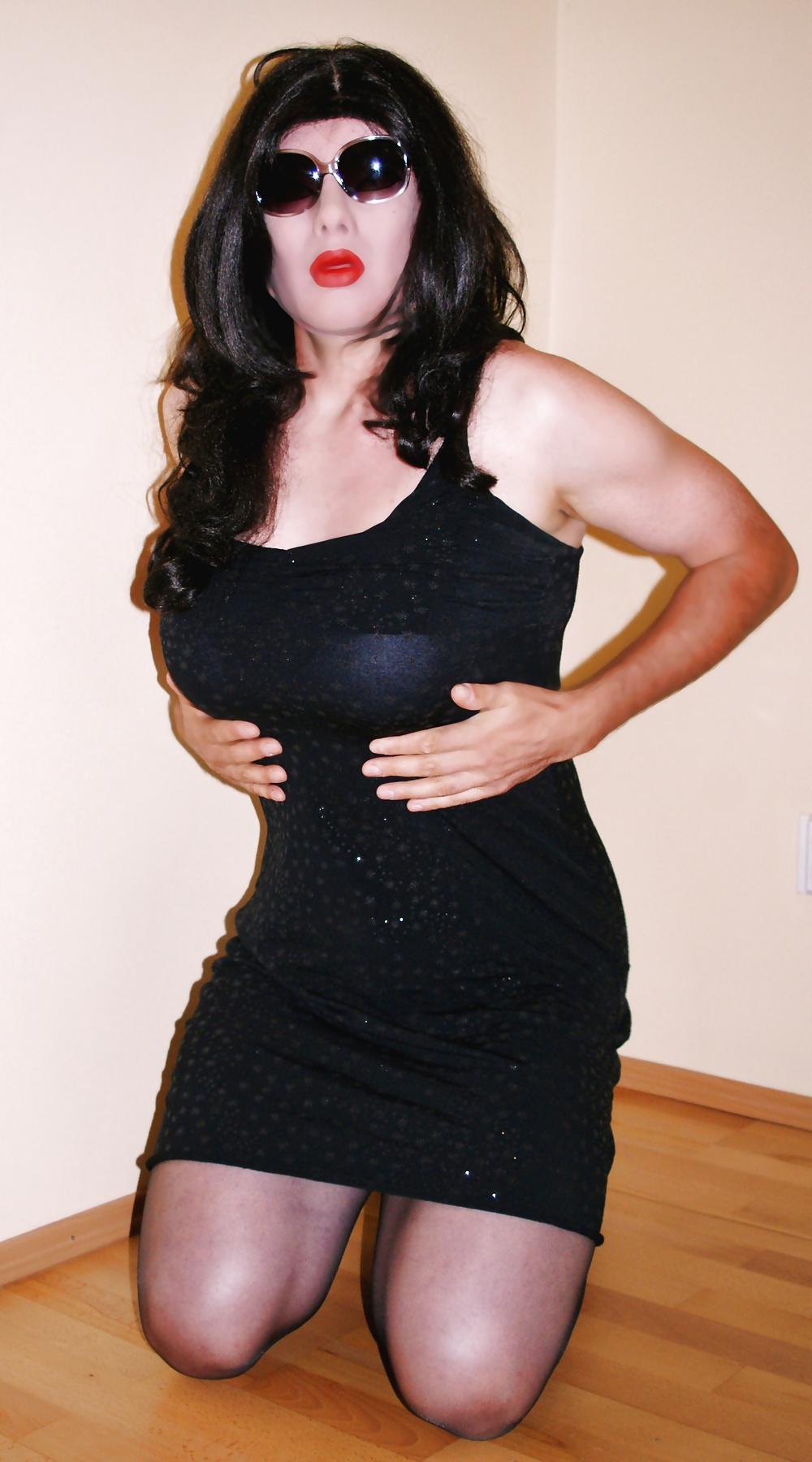 24P Black dress and black pantyhose