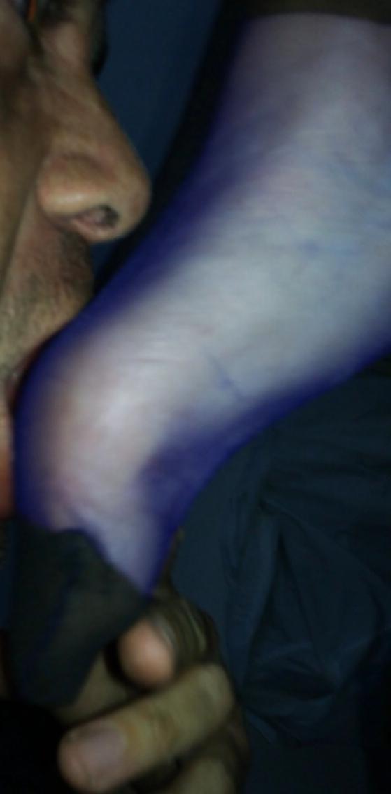 4P Electric blue stocking worship