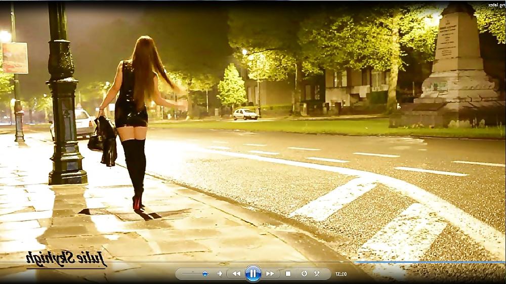 10P Exhibitionist in mini latex dress & upskirts waits for cocks