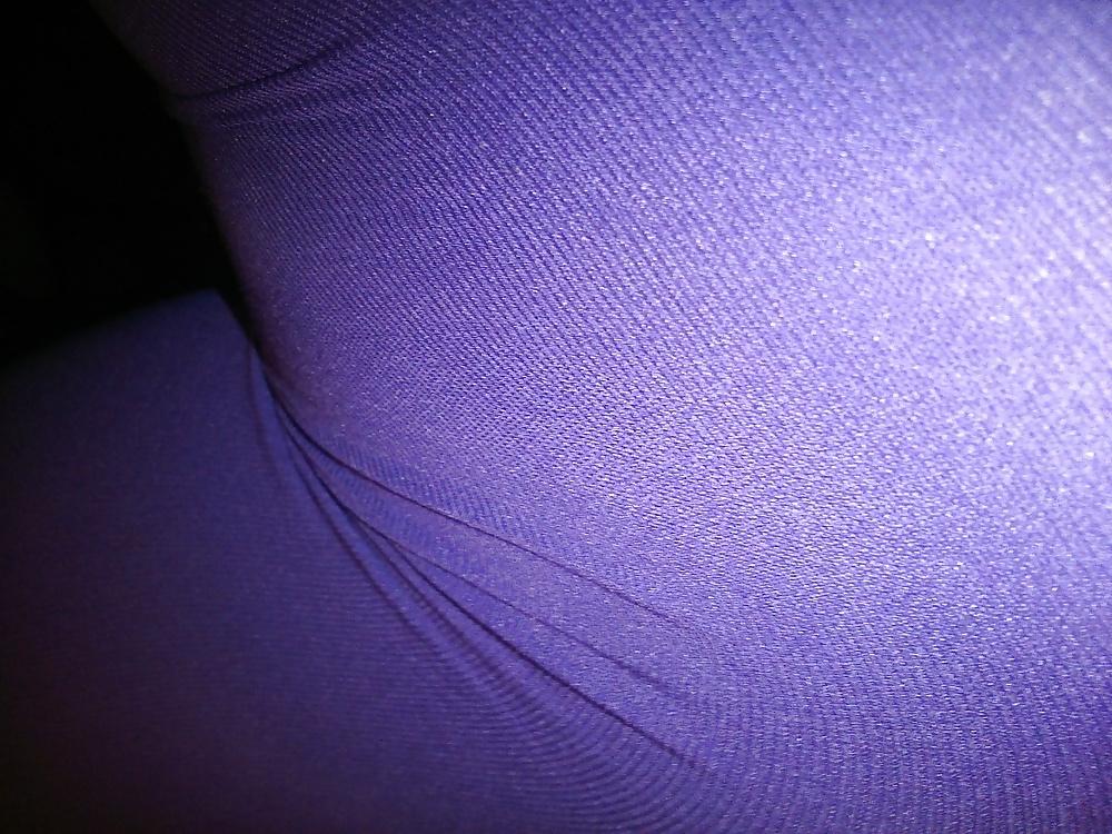 15P Feet And Legs In Purple Stockings, Leather Dress And Heels