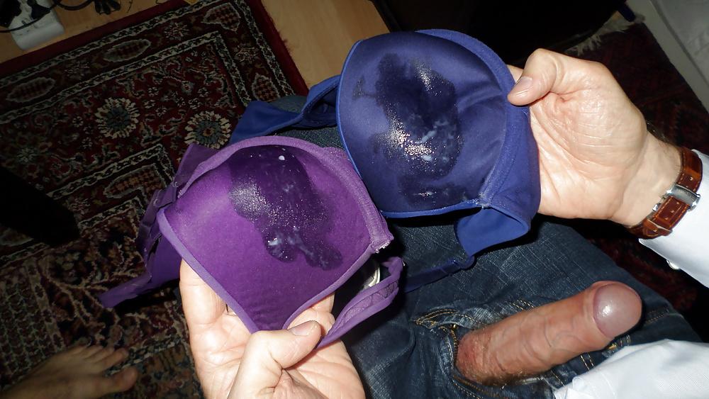 17P Cum on my Wife's blue bra