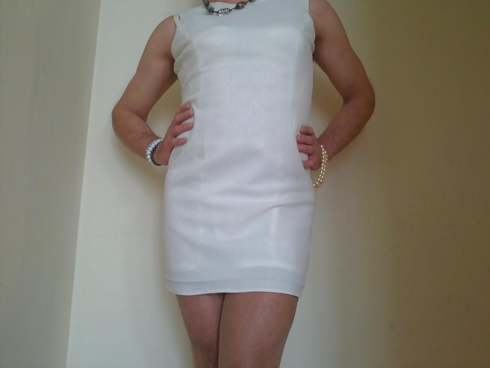 24P Sexy white dress, stockings ans hot white lingerie
