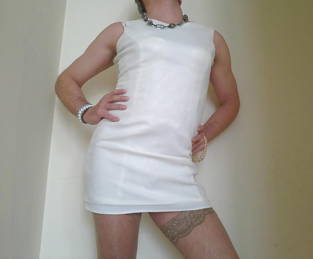 24P Sexy white dress, stockings ans hot white lingerie
