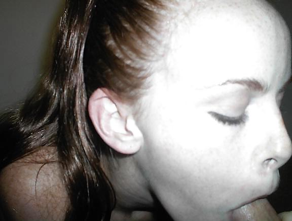 17P Brunette orally loving a stiff cock