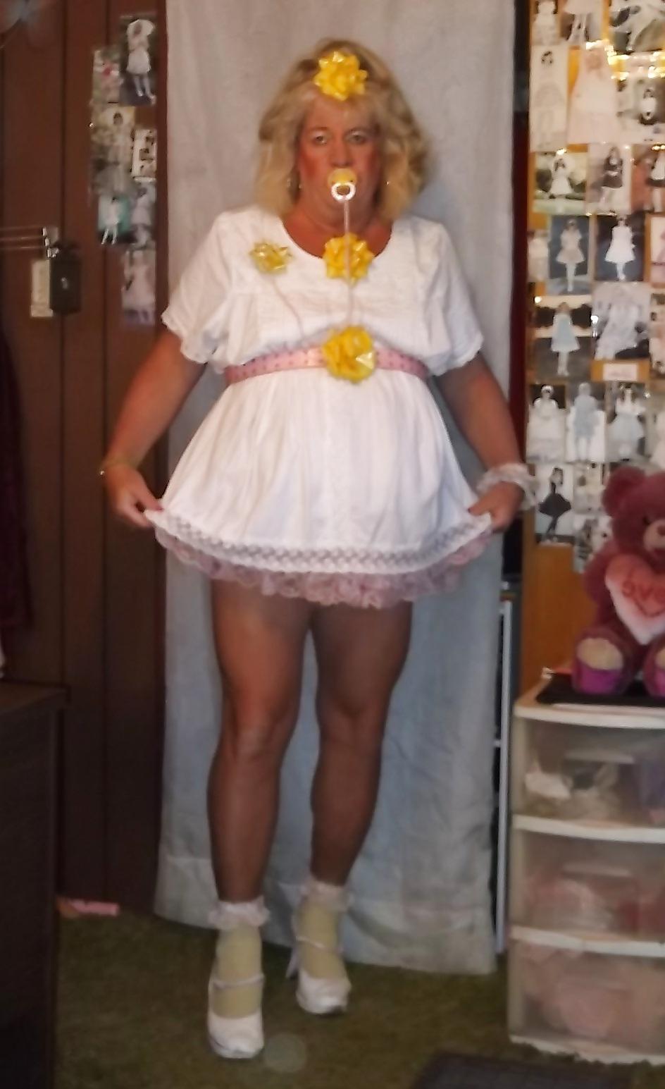 16P Sissy pansy in several of his adult baby girl dresses