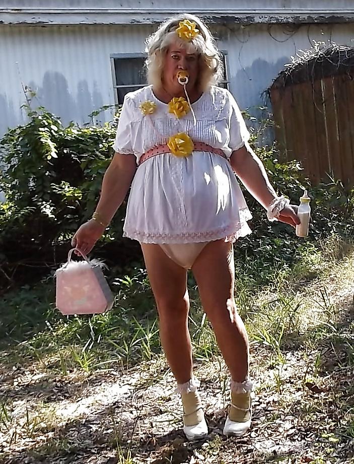 16P Sissy pansy in several of his adult baby girl dresses