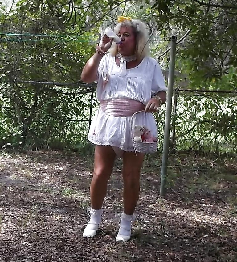 16P Sissy pansy in several of his adult baby girl dresses