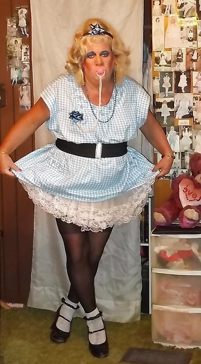 16P Sissy pansy in several of his adult baby girl dresses