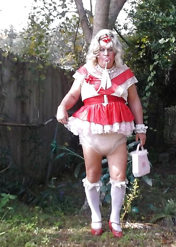 16P Sissy pansy in several of his adult baby girl dresses