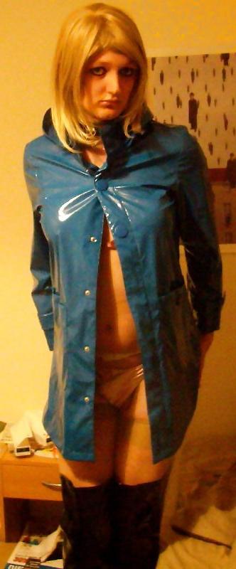 11P Blue PVC raincoat and thigh boots