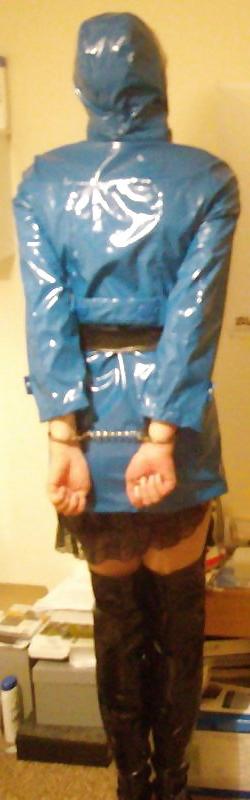 11P Blue PVC raincoat and thigh boots