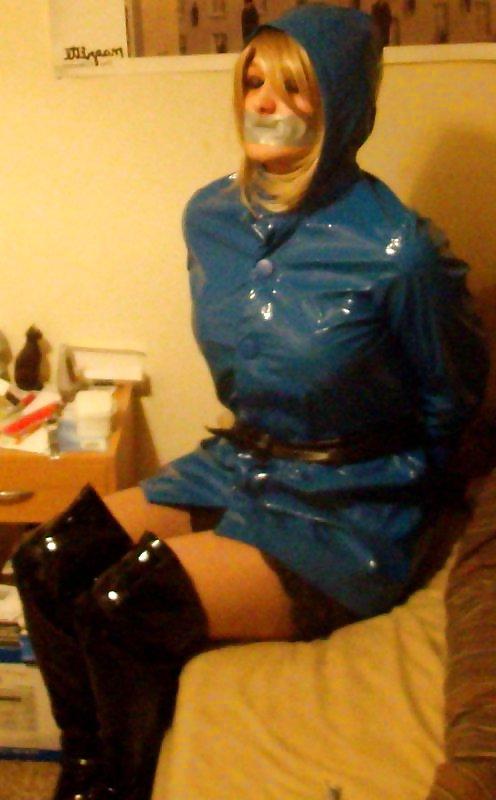 11P Blue PVC raincoat and thigh boots