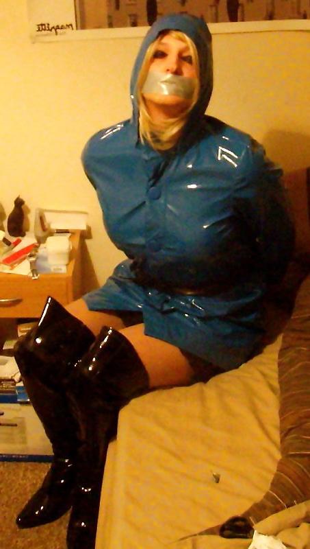 11P Blue PVC raincoat and thigh boots