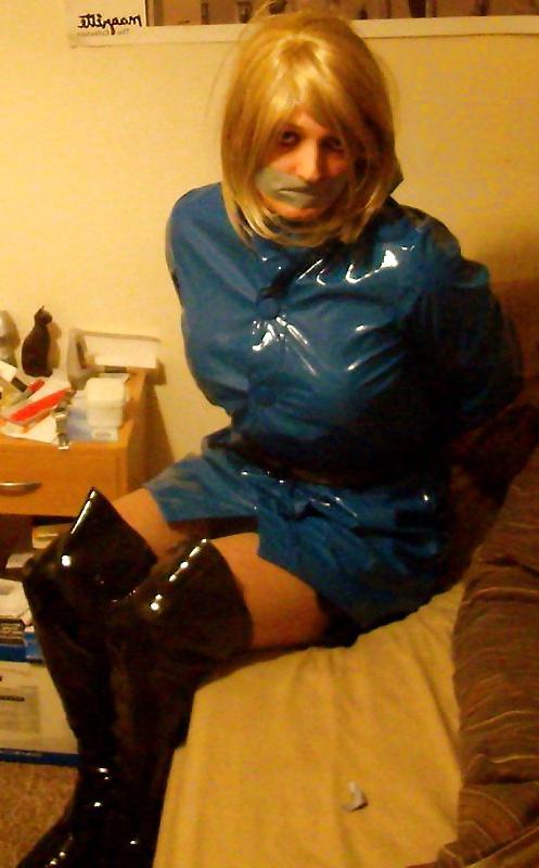 11P Blue PVC raincoat and thigh boots