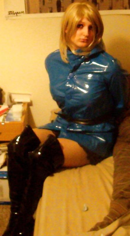 11P Blue PVC raincoat and thigh boots