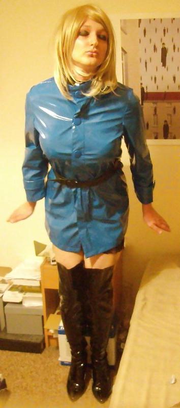 11P Blue PVC raincoat and thigh boots