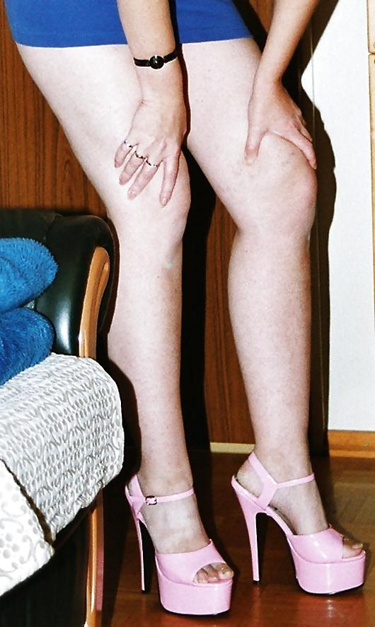 17P SAG - Wife's Boobs Deep Cleavage Blue Dress & Pink Pumps 09