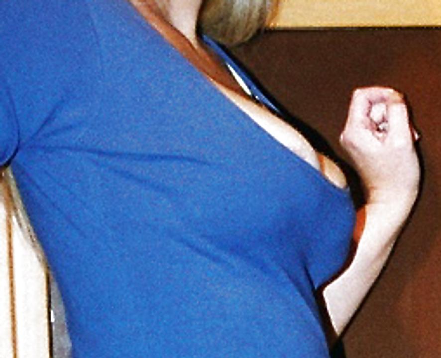 17P SAG - Wife's Boobs Deep Cleavage Blue Dress & Pink Pumps 09