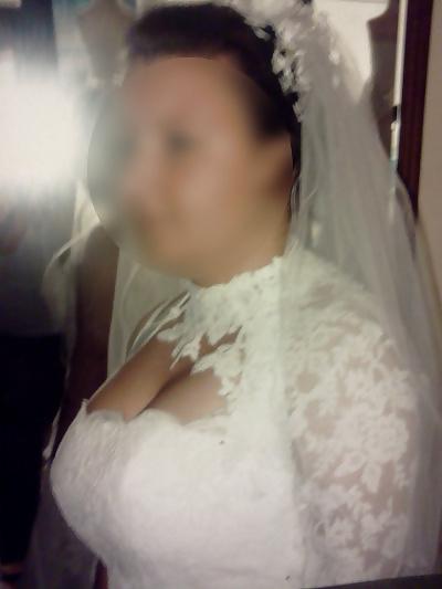 6P My wife's tits in wedding dress.