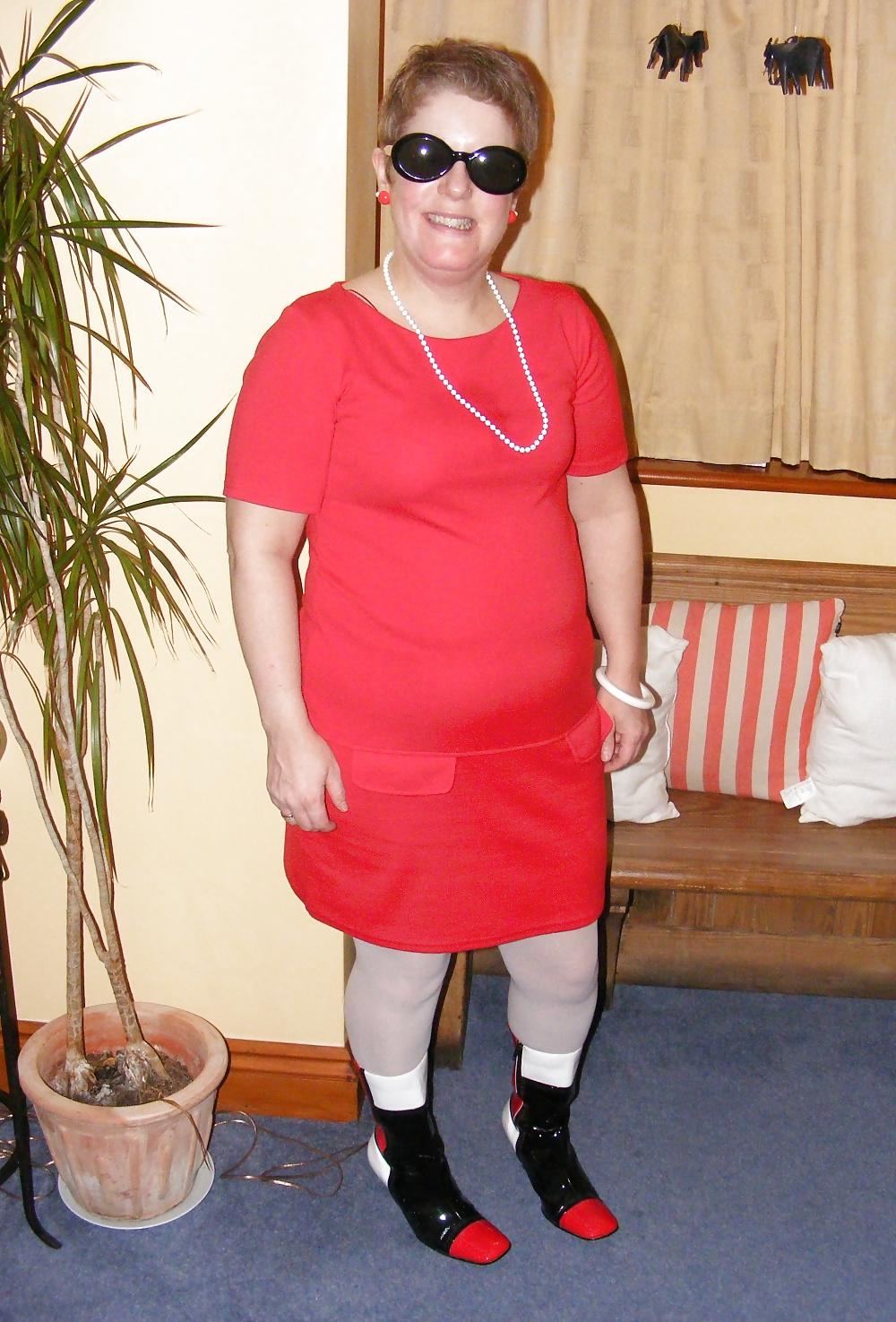 25P Red dress and white underwear