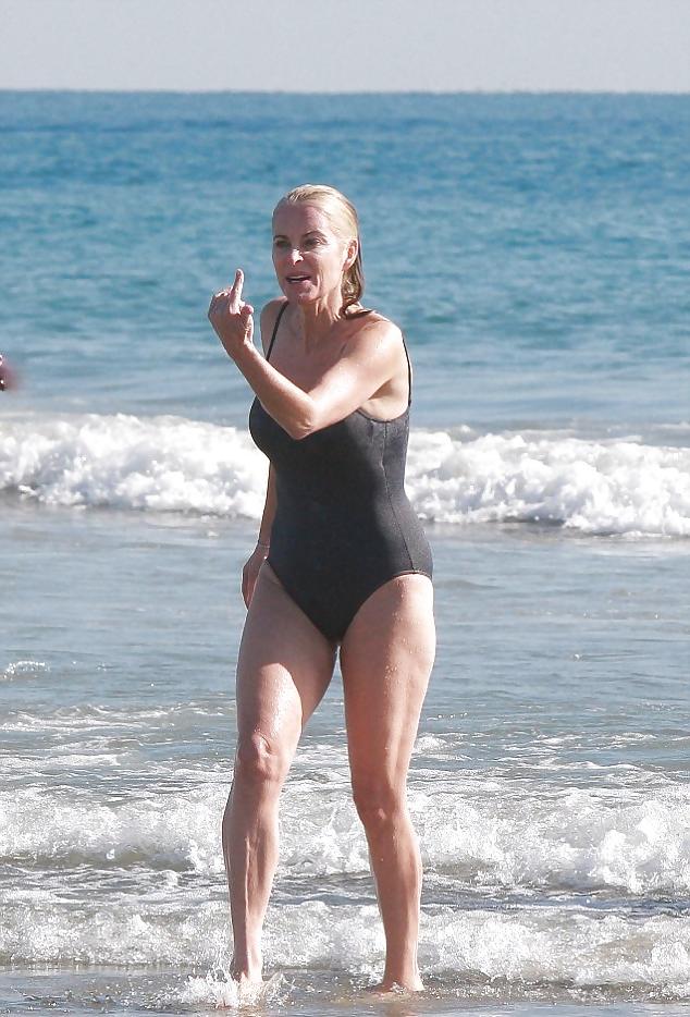 11P Candid mature beach swimsuit