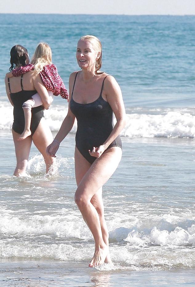 11P Candid mature beach swimsuit