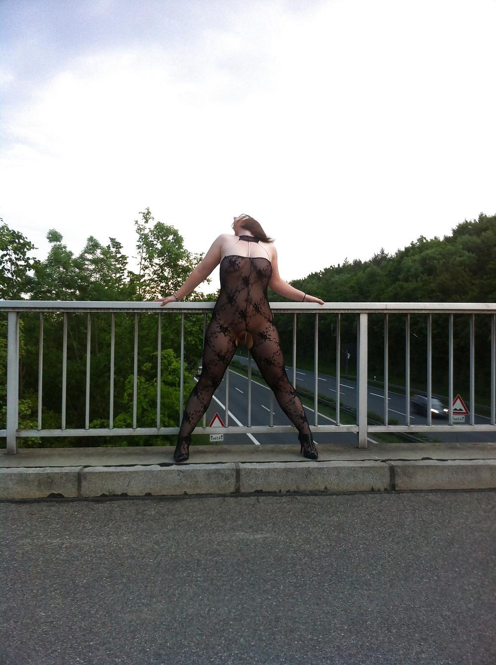 10P Black body stockings outdoor - catsuit