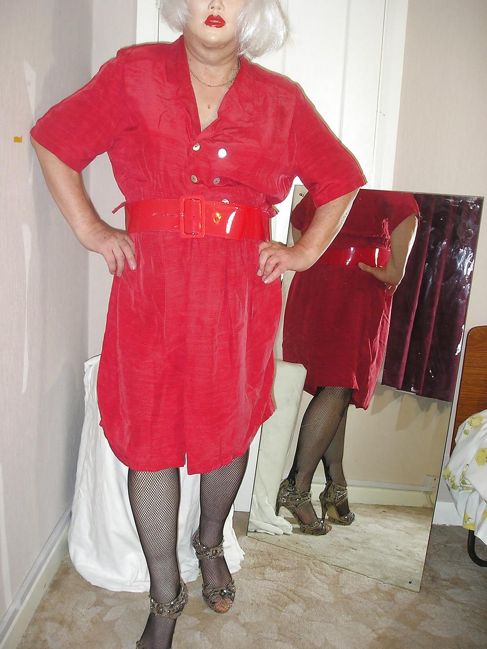 23P Dee in new red dress and suspender tights