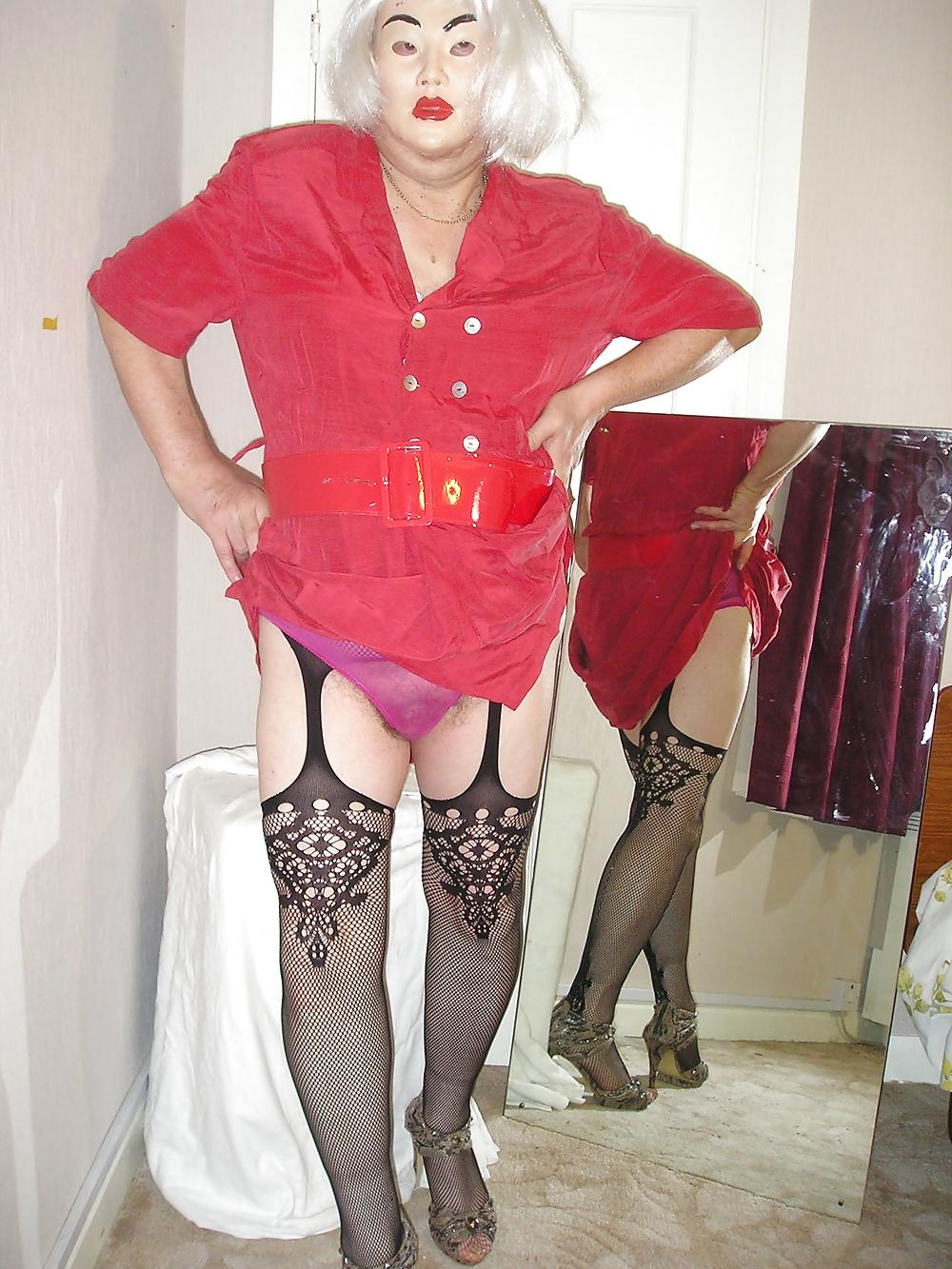 23P Dee in new red dress and suspender tights