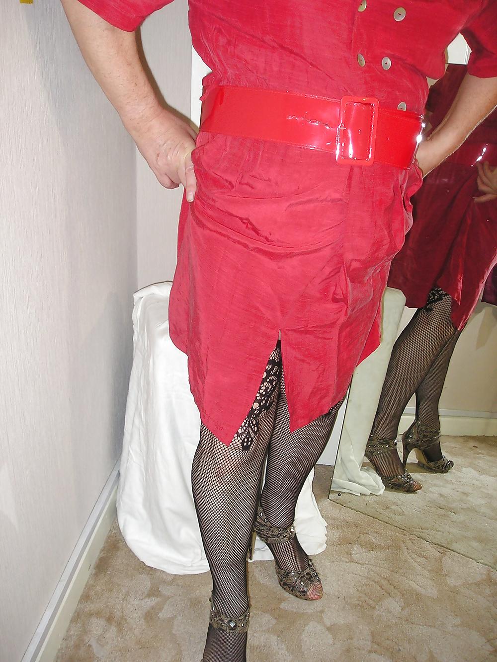 23P Dee in new red dress and suspender tights