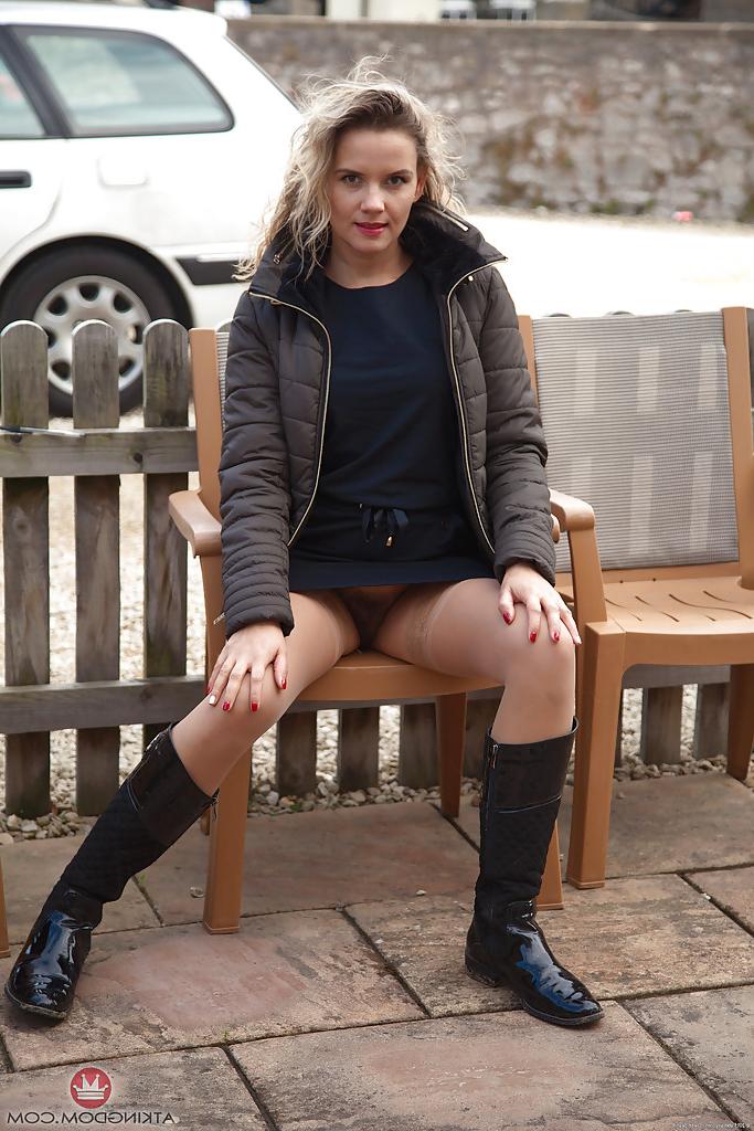 12P Clothed MILF Regina flashing upskirt beaver in public with no panties on