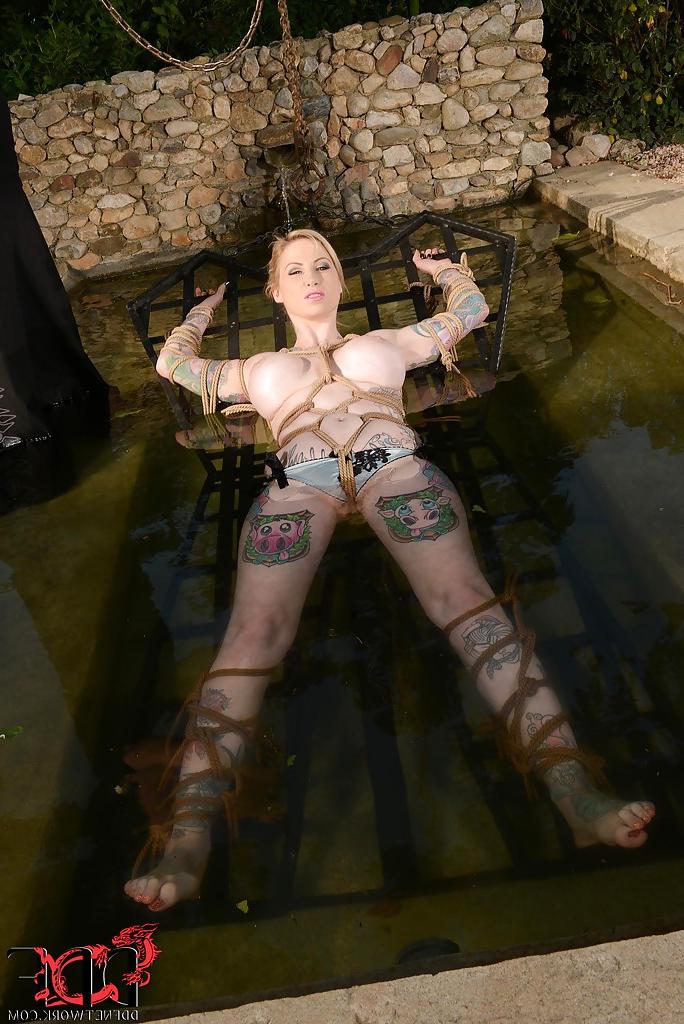 16P Tattooed babe Hollie Hatton gets tied up hard and drilled outdoors