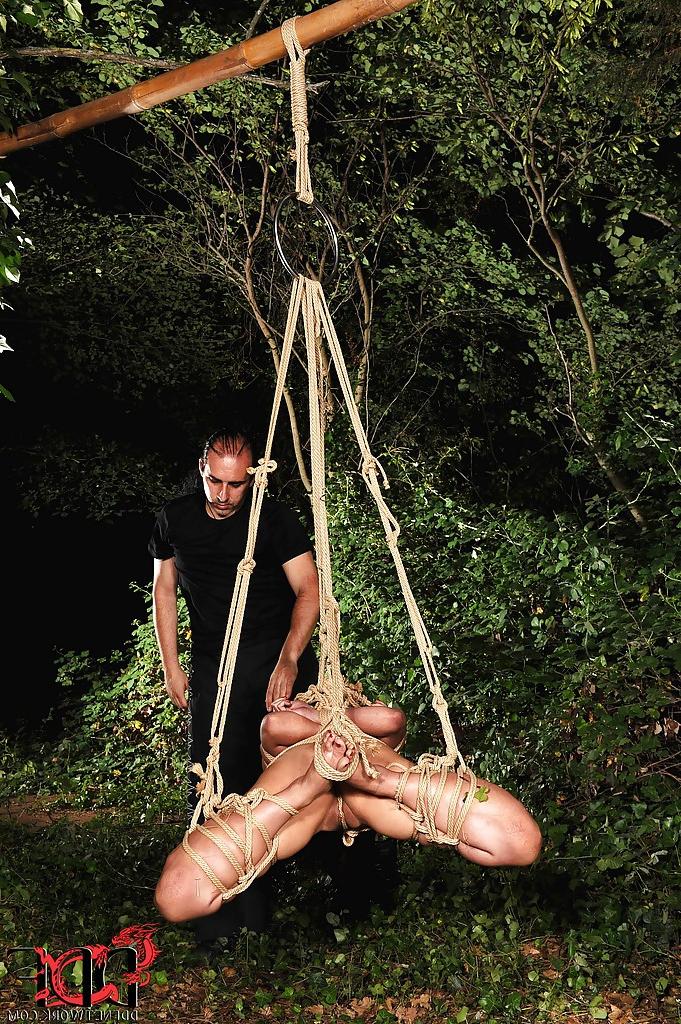 16P Asian BDSM feminine Marica Hase is tied up in forest by rude male