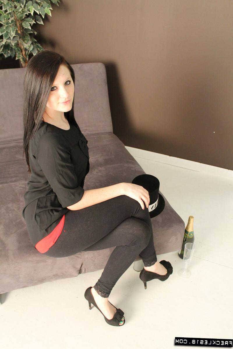 12P Amateur model Freckles 18 stripping down to lingerie at New Year's party
