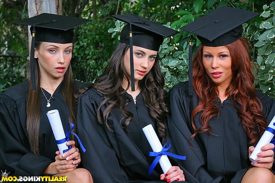 16P Three hot babes celebrating college graduation with lesbian sex