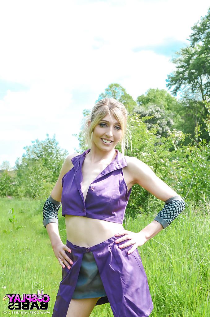 16P Kinky blonde babe Jessica Jensen playing around in a ninja outfit