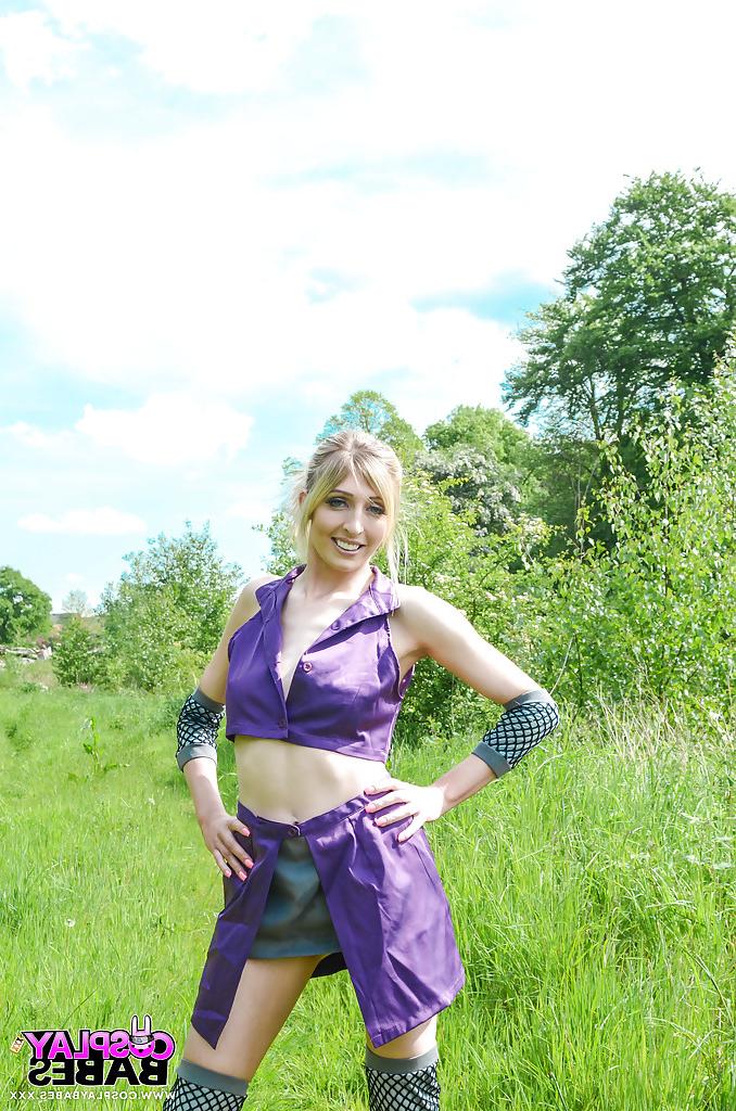 16P Kinky blonde babe Jessica Jensen playing around in a ninja outfit